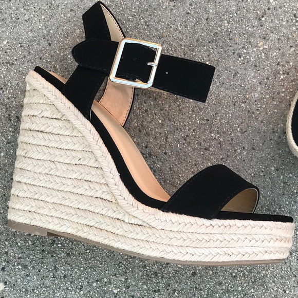 1 left! Delicious Black Nubuck Espadrille 5” Wedge - Picture 2 of 7